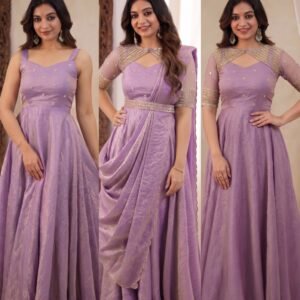 Premium Crush Sequins Embroidered Indo western Gown with Koti & Belt-AVAILABLE 3 COLOURS