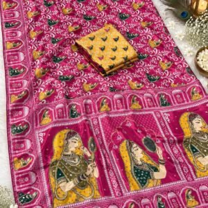 KARWACHAUTH SPECIAL- Chinon Traditional Mirror & Handwork Saree-AVAILABLE 4 COLOURS