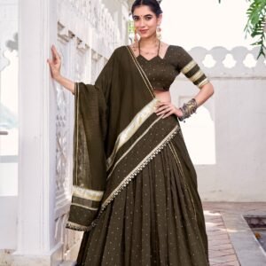 Pure Chanderi Zari weaving Mehendi Lehanga Choli & Dupatta with Gotapatti Touchup