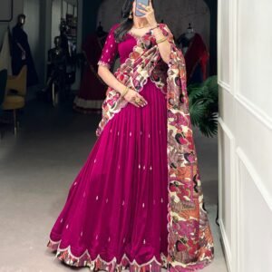 Varnika - Vichitra Silk Thread Embroidered Sequins Lehanga Choli & Kalamkari Printed Dupatta