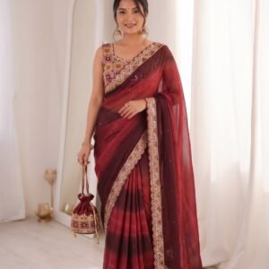 Karwachauth Special Designer Jamaika Sequins Embroidered saree