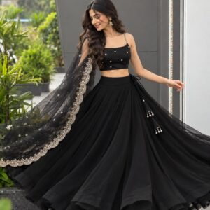 Pure Georgette Lehanga Top with Pearl Shoulder Strap & Dupatta-Available 4 Colours