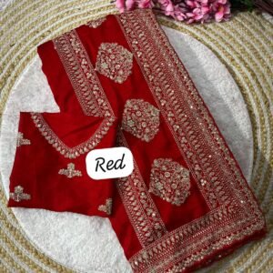 D'naari Special Premium Vichitra Silk Saree with Embroidered Zari Sequins work