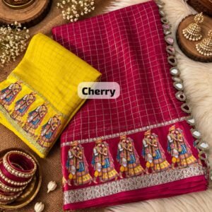 D'naari Special Premium Viscose Check Design Golden Zari weaving Saree-Available 5 Colours
