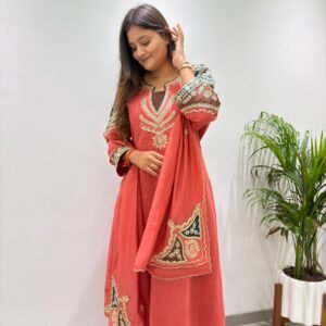Mal Chanderi Sequins Coding Embroidered Straight Kurti Set