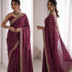 Designer Fandy Silk Heavy Seqiuns & Beads work Saree