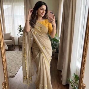 Bollywood Trending Crunchy Chiffon Designer Saree with Multi Thread Embroidered work-Available 4 Colours