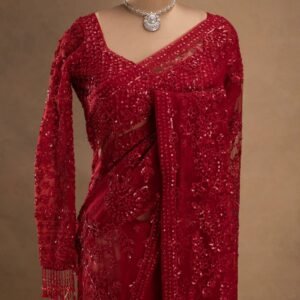 Karwachauth Special-Pure Georgette Embroidered Sequins work Saree with Stitched Blouse