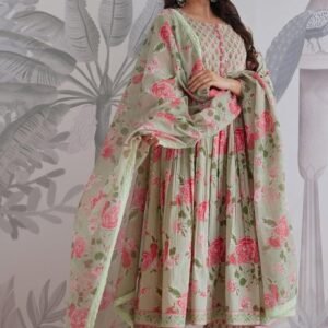 Pure Taj Jaipuri Cotton 60/60  Handwork Flair Anarkali set