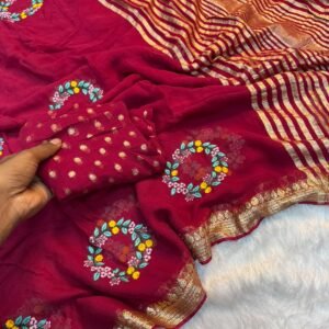 Premium Viscose Multi Thread Floral Embroidered Saree-Available 3 Colours