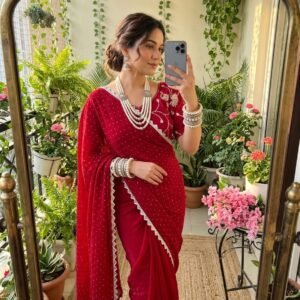 Designer Pure Fandy Satin Silk Saree with Heavy Embroidered Blouse -AVAILABLE 6 COLOURS