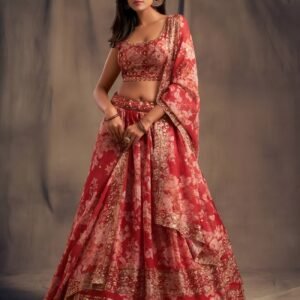 Tabby Organza Printed Zari Embroidered Lehanga Choli & Dupatta-Available 9 Colours