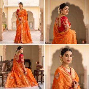 Deigner Dola Silk Saree with Embroidered and Beads Work-Available 5 colours