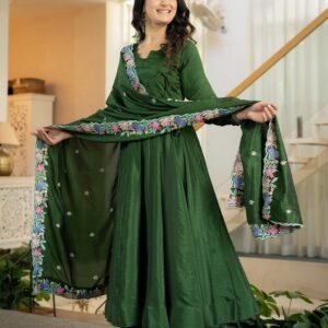 Premium Designer NC Vichitra Silk Anarkali Suit with Sequins & Embroidered work