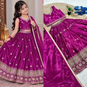 Kid's Premium Chinon Silk Lehanga Choli & Dupatta with Sequins Zari Embroidered
