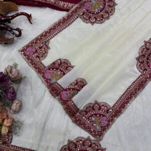Premium HO Silk Patch work Saree with Sequins & Embroidered