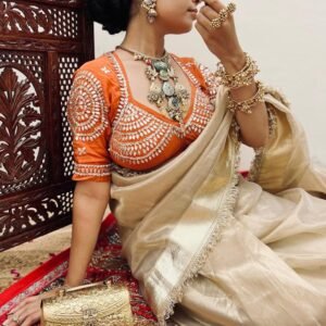 Pure Satin Silk Saree with Aangi Stitched Blouse & Gottapatti work