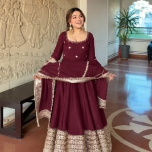 Chinon Silk Anarkali Gown Set with Sequins & Zari Embroidered -Available 11 Colours