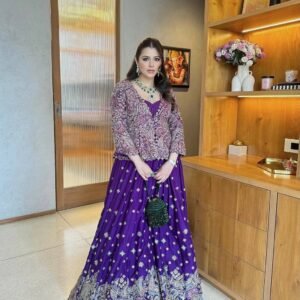 Chinon Silk Designer Embroidered Sequins Anarkali Gown with Koti set