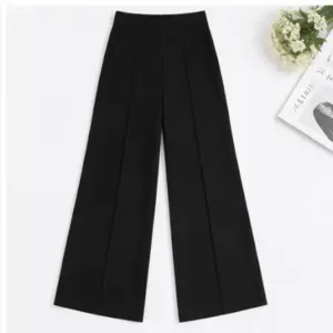 Trendy Retro Women Trousers – Solid Cotton Blend Pants ( black, M )