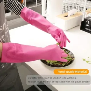 Long Hand Rubber Cleaning Gloves for Kitchen, Bathroom, Dishwashing and Household Cleaning, Pink, 1 Pair ( pink, OS )