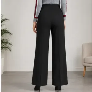 Trendy Retro Women Trousers – Solid Cotton Blend Pants ( black, L )