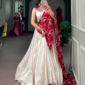 Navratri Special Collection-Monga Silk Lehanga Choli & Dupatta with Mirror work-AVAILABLE 2 COLOURS