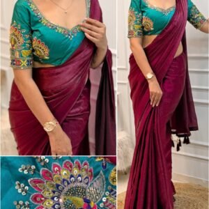 Bollywood Trendy Fandy Satin Saree with Unstitched Sequins Embroidered Blouse