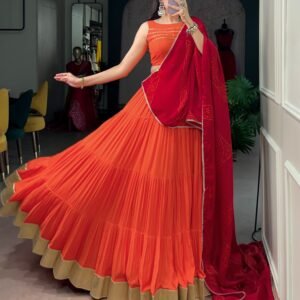 Navratri Collection-Rayon Lehanga Choli & Dupatta with Mirror Lace