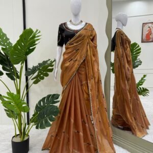 Designer Fandy Silk Gold Crush Thread Sequins Saree