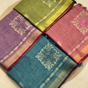 Premium Bengal Linen Tissue Resham Weaving & Mirror work -Available 4 Colours