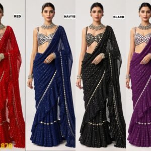 Bollywood Trending Georgette Embroidered Sequins Saree with Stitched Blouse(Upto 40+Margin)