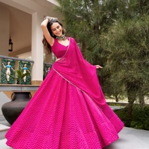 Festive Collection-Georgette Bandhej Printed Embroidered Mirror work