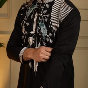 Men's Kurta with Elegant Sequins Embroidery with Pjama set-Available 5 Colours