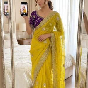 Fandy Chiffon Dual Tone Saree with Sequins Embroidered Zari work-Available 7 Colours