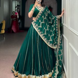 Festival Collection-Elegant Georgette Sequins Embroidered Lehanga Dupatta with Stitched Blouse-GREEN