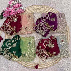 Pure Fandy Satin Two Tone Embroidered Sequins Saree-Availabel 4 Colours